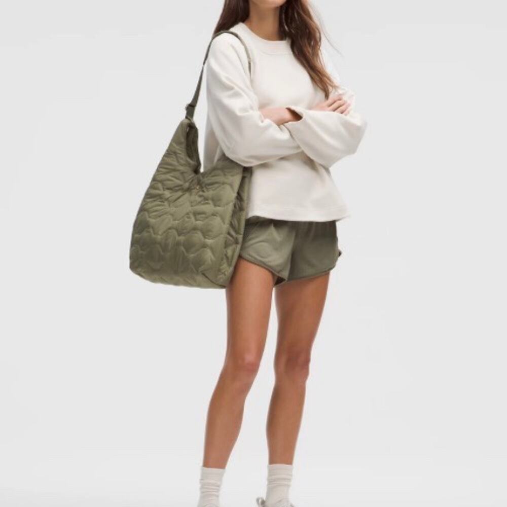 Quilty Pleasures Large Shoulder Bag in Green Bay Leaf and Gold- adjustable strap
